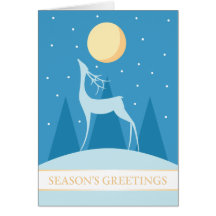 A7 Blue Winter Deer Modern Christmas Card