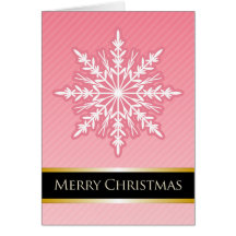 A7 Pink Snowflake Striped Modern Christmas Card
