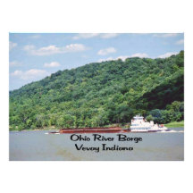 A barge steams up the Ohio River Photograph