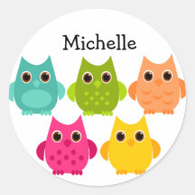 A Bright Bunch of Owls Round Stickers