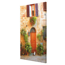 A cat seeks entrance to home in Pienza, Italy. Gallery Wrapped Canvas