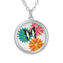 A coloful butterfly necklace.