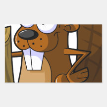 A Cute Cartoon Beaver Character Holding a Log Rectangular Sticker