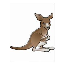 A cute kangaroo with a joey in its pouch post cards