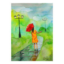 a Girl with a red umbrella by Gordon Bruce Invitation
