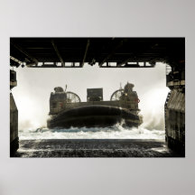 A landing craft air cushion prepares to enter print