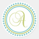 A Monogram (Chartreuse / Teal Dot Circle) Sticker