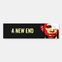 A NEW END bumper sticker