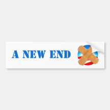 A NEW END bumper sticker