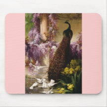 A Peacock and Doves in a Garden Print Mousepad