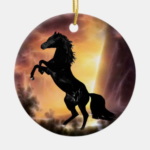 A rearing stallion at sunset christmas tree christmas tree ornaments