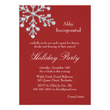 A Red Offset Crystal Snowflake Holiday Invitation