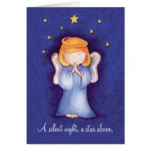 A silent night christmas angel greeting card blue