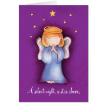 A silent night christmas angel greeting card mauve