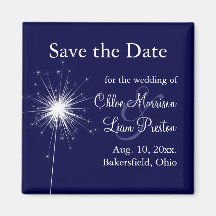 A Sparkler Wedding Save the Date in Blue Fridge Magnets
