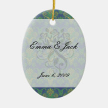 a touch of peacock damask design 2 christmas ornaments