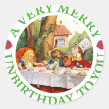 A VERY MERRY UNBIRTHDAY TO YOU! ROUND STICKER