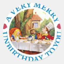 A VERY MERRY UNBIRTHDAY TO YOU ROUND STICKERS