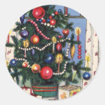 A Vintage  Happy Christmas Tree Round Sticker