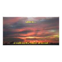 A walk on the Beach at Sunset Post Card Custom Photo Card