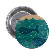 A Whale of a Tale Painting/ Collage in Blue Buttons