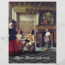 A Woman Drinking With Two Men By Hooch Pieter De ( Custom Flyer