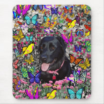 Abby in Butterflies - Black Lab Dog mousepads