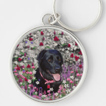 Abby in Flowers – Black Lab Dog Key Chain