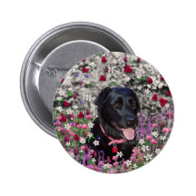 Abby in Flowers – Black Lab Dog Pins
