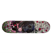 Abby in Flowers – Black Lab Dog Skate Board