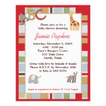 ABC Alphabet Soup Striped Baby Shower Invitation