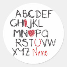 ABC I Heart You Personalised Stickers