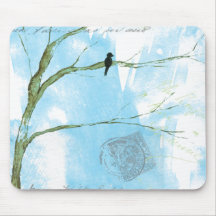 Abstract Art Black Bird In Tree Letters From Home Mousepad