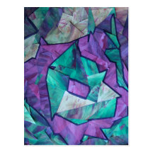 Abstract Art Collage Forest Ghost Green Purple Post Cards