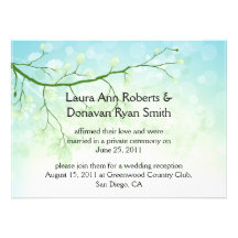 Abstract Blue Green Leaves Post Wedding Invitation