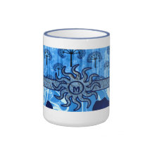 Abstract Blue Trees Sun Earth Ocean Waves Mosaic Coffee Mug