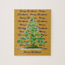 Abstract Christmas Tree Art with Ornaments Jigsaw Puzzle