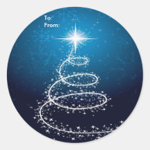 Abstract Christmas Tree On Blue Stickers-Gift Tags