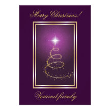 Abstract Christmas Tree on glowing purple card Personalised Invites
