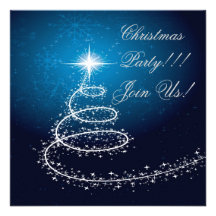 Abstract Christmas Tree Party  Invitation Blue