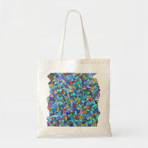 Abstract Colourful Blue Mosaic Pattern Canvas Bags