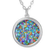 Abstract Colourful Blue Mosaic Pattern Pendant