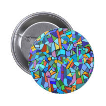 Abstract Colourful Blue Mosaic Pattern Pin
