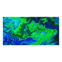 Abstract Design in Blue and Green. Photo Card Template