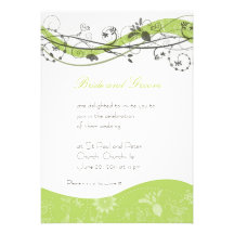 Abstract floral & swirl invitation - green & brown
