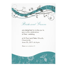 Abstract floral & swirl invitation - teal & brown