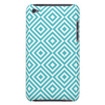 Abstract geometrical squares pattern, aqua white barely there iPod cases