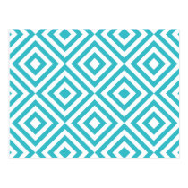 Abstract geometrical squares pattern, aqua white postcards