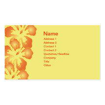 Abstract Orange Hibiscus Flowers on Yellow Business Cards