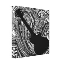 Abstract Swirls Guitar Canvas Print, Black & White